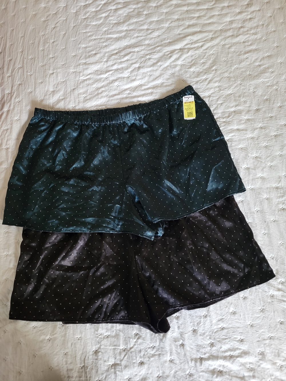 Women's Satin Polka Dot Pajama Shorts X2- Black & Dark Green